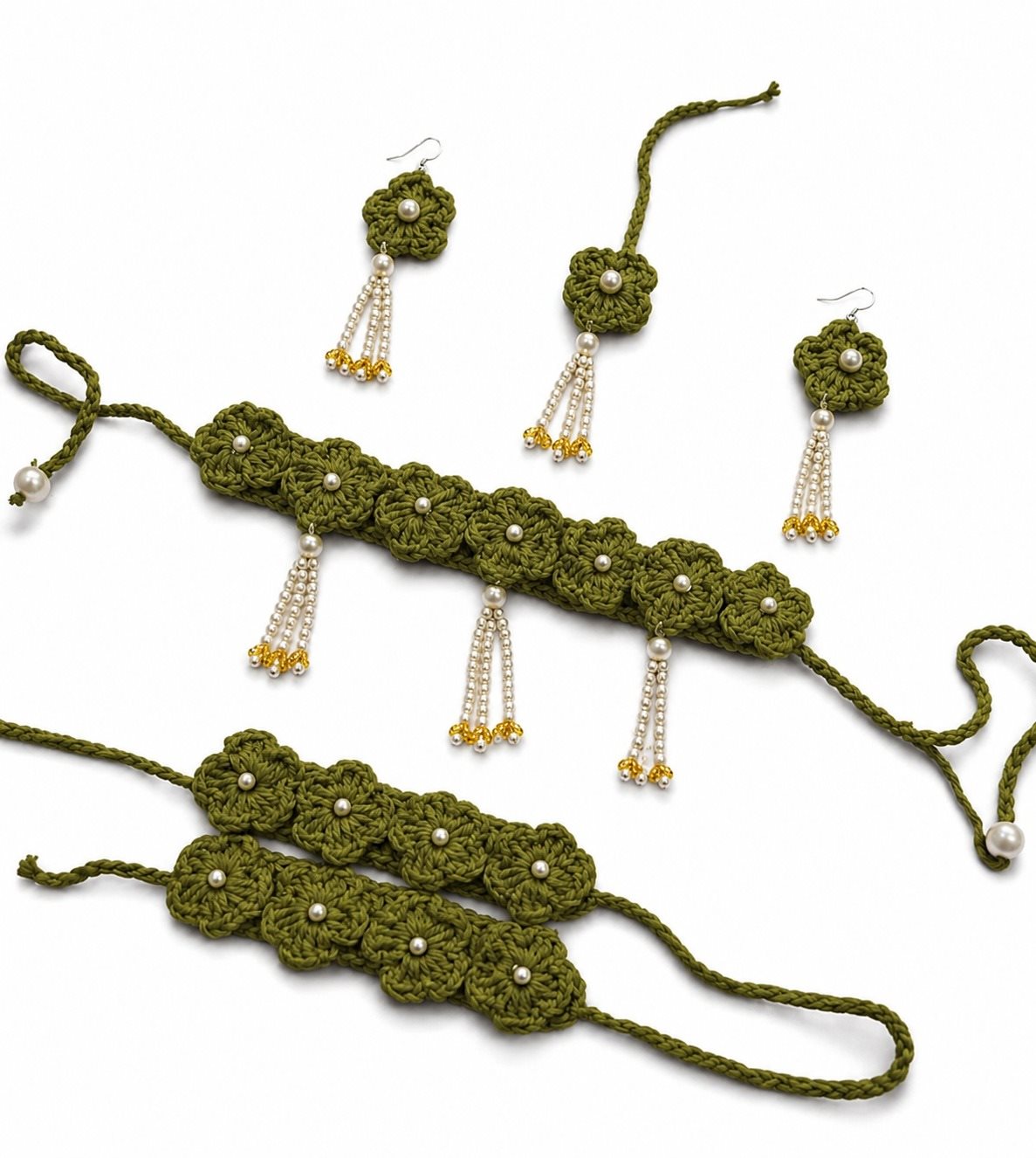 Handcrafted Crochet Floral Mehandi Jewellery Set Rs.499