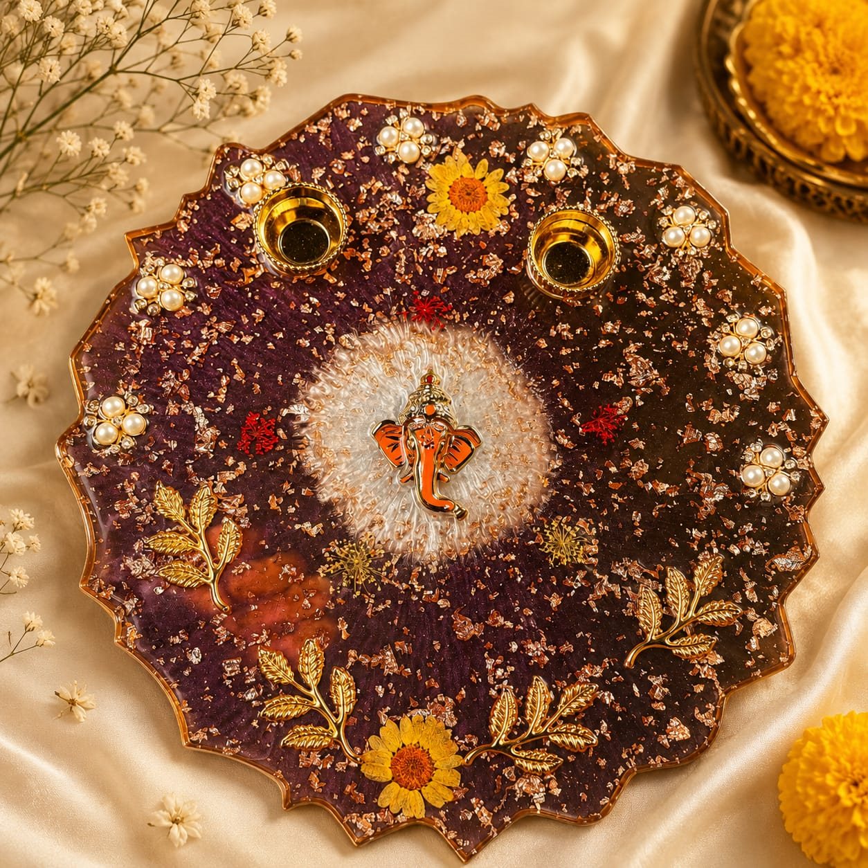 Handcrafted with love ✨ Beautiful Resin Pooja Thali for your special moments 🌼🪔 Elegant • Premium • Unique