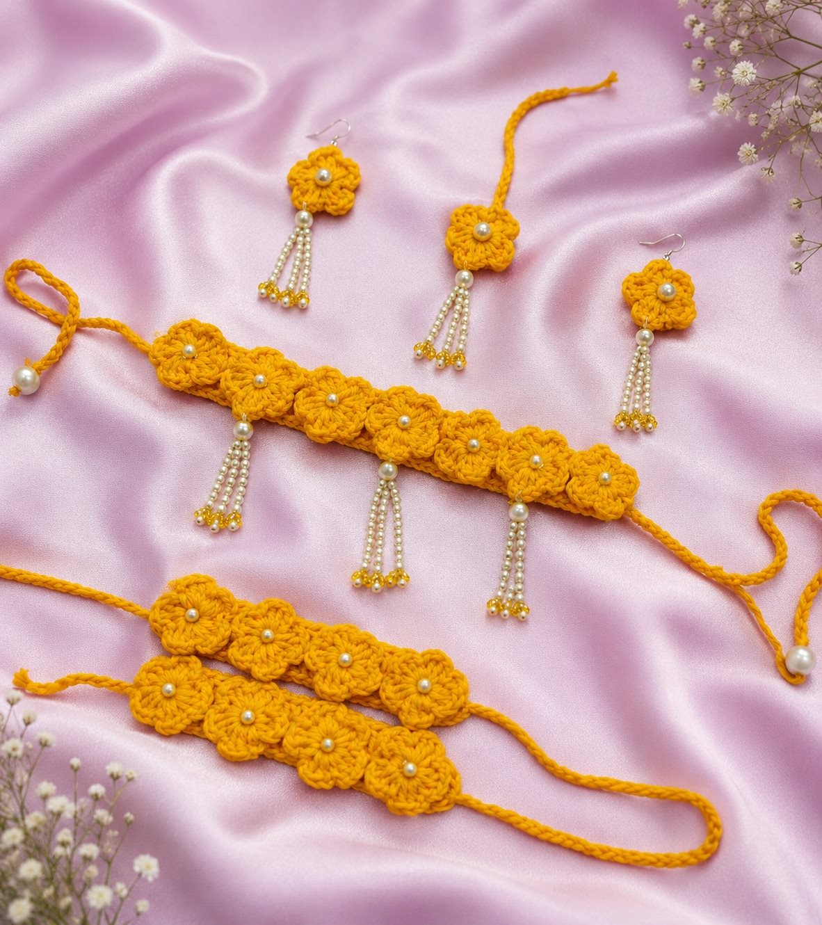 Handmade Crochet  Haldi Jewellery Set